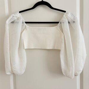 Zara White Sheer Sleeve Crop Top S